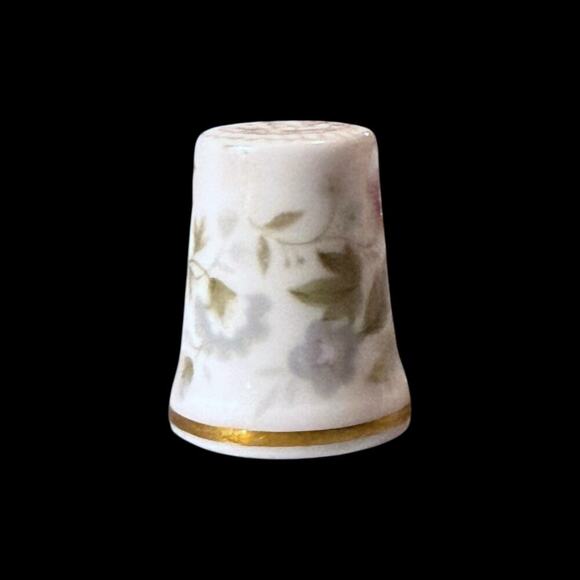Vintage Minton Bone China Thimble White Floral Pattern Gold Trim Collectible - Picture 5 of 9